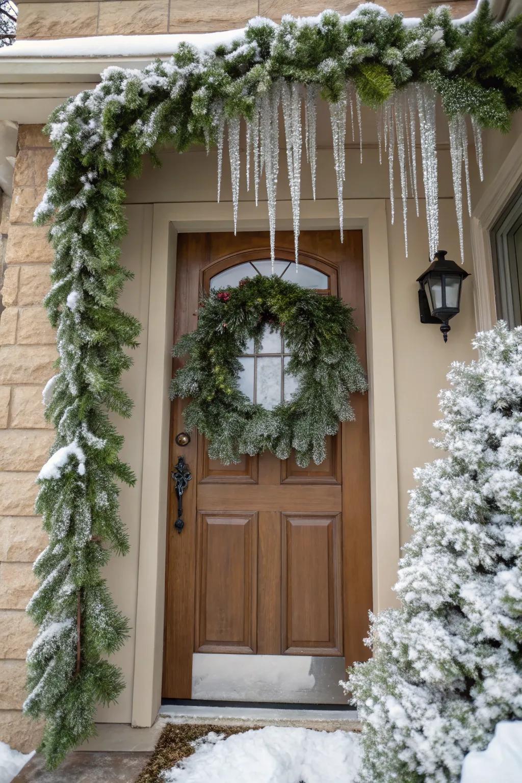 Simulated snow contributes a magical winter accent.