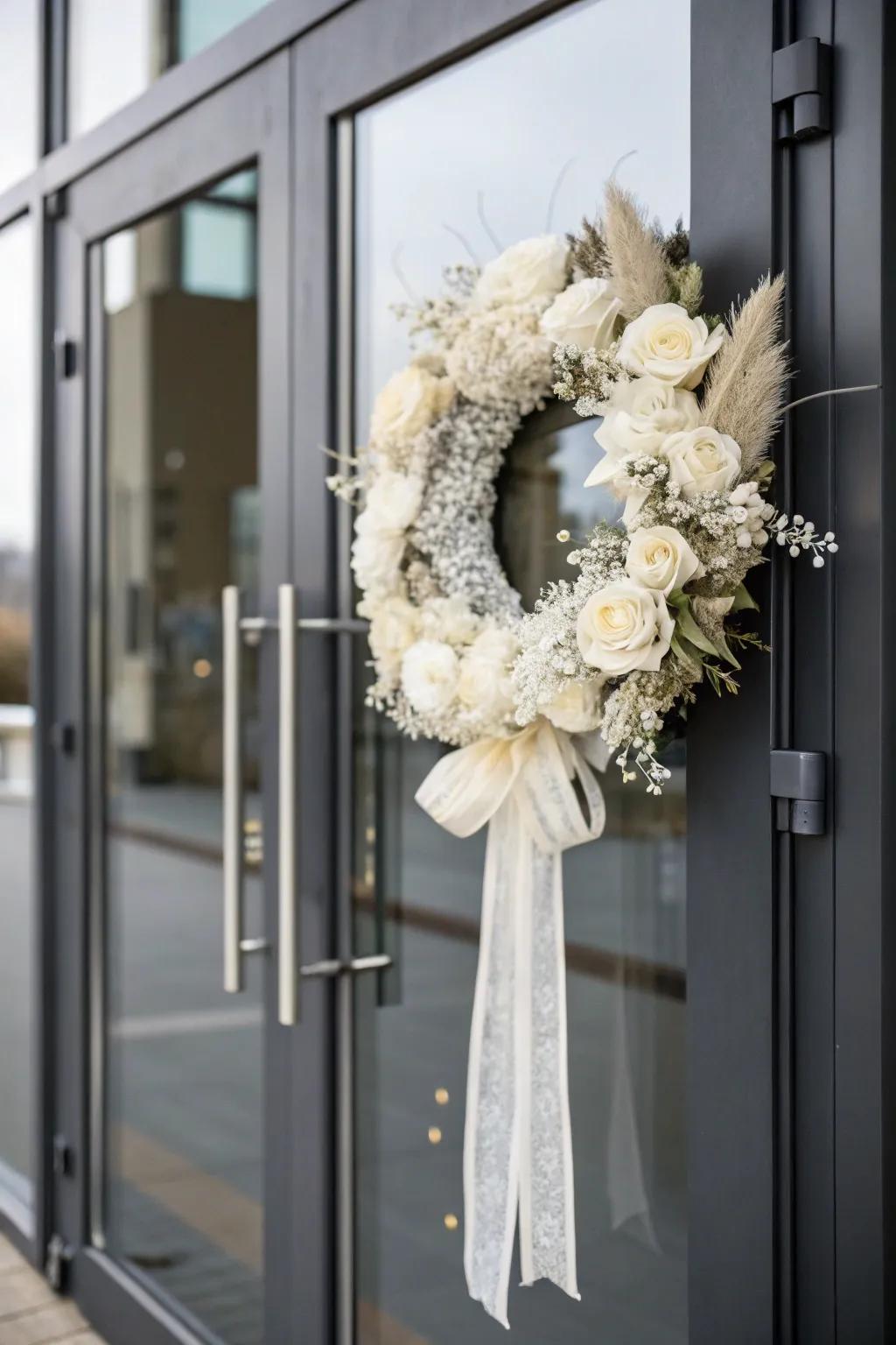 Monochrome tones conjure a tranquil and sophisticated winter wreath.