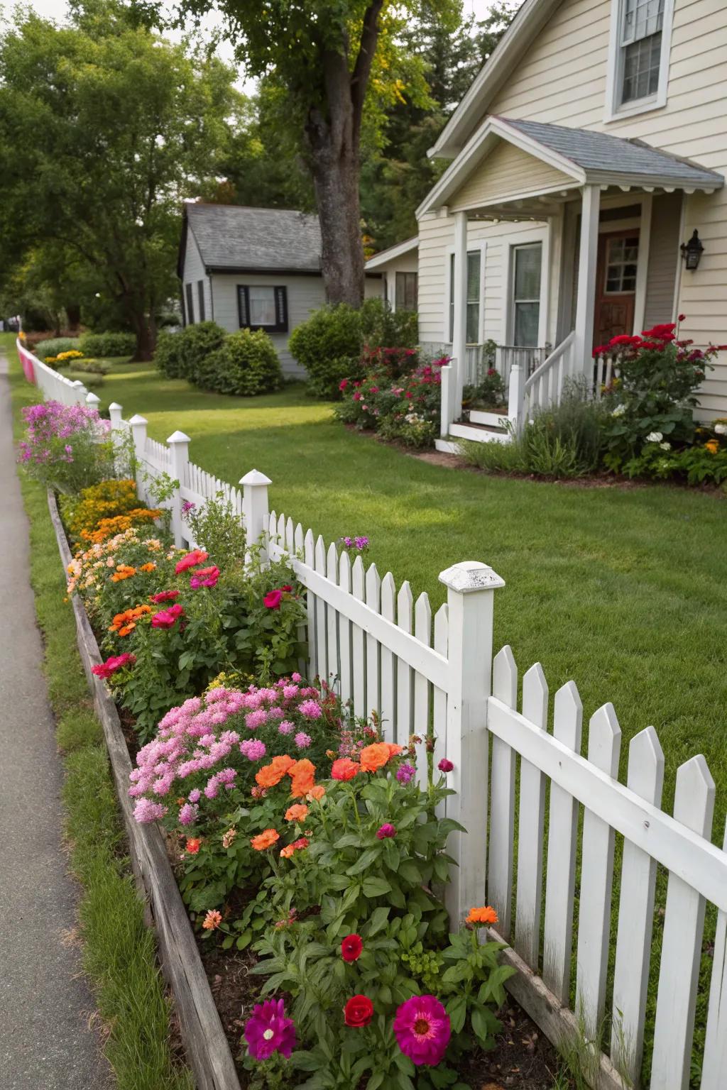 Without sacrificing visibility, short picket fences give charm.