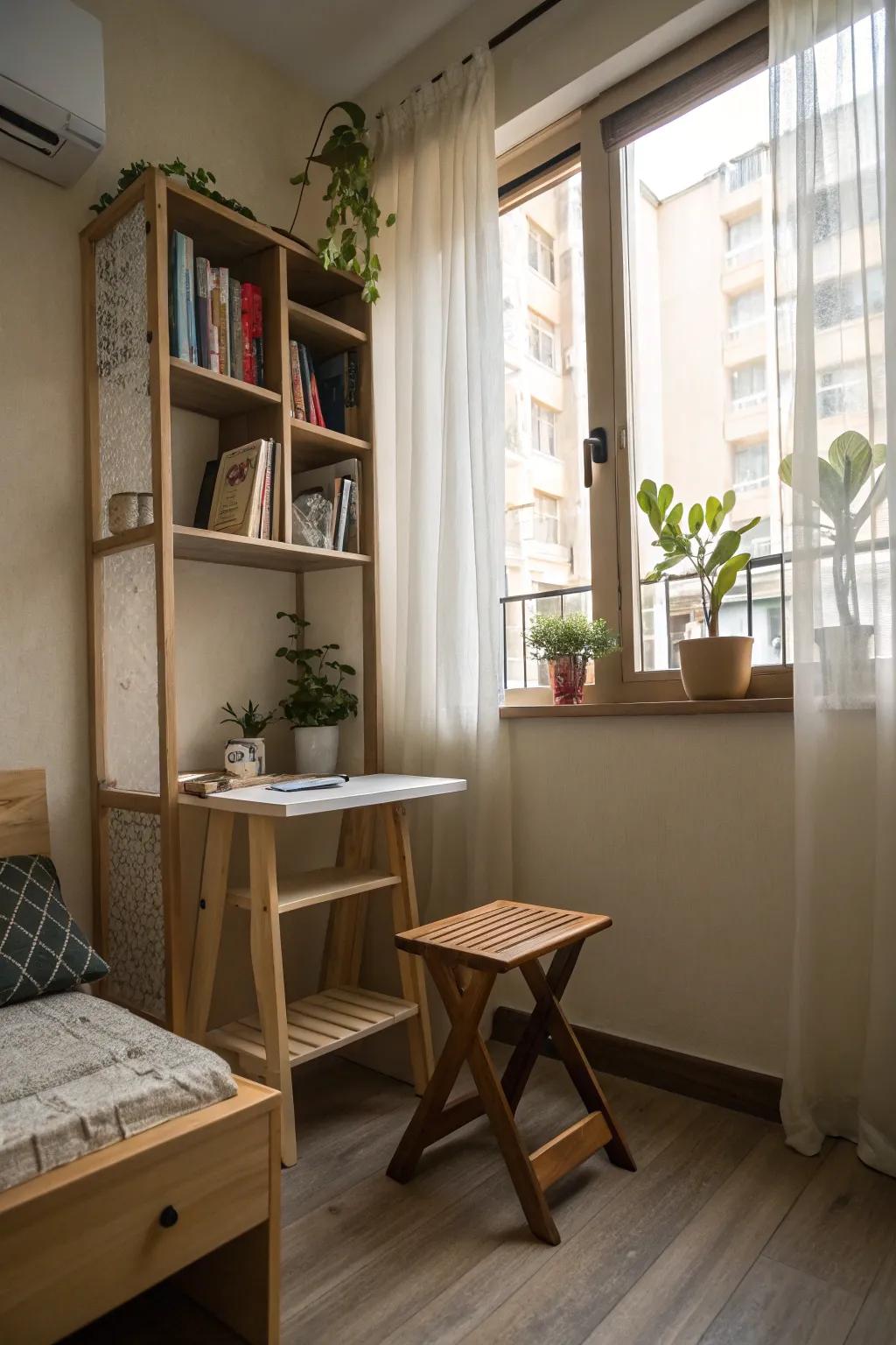 A space-saving wooden stool ideal for small living areas.