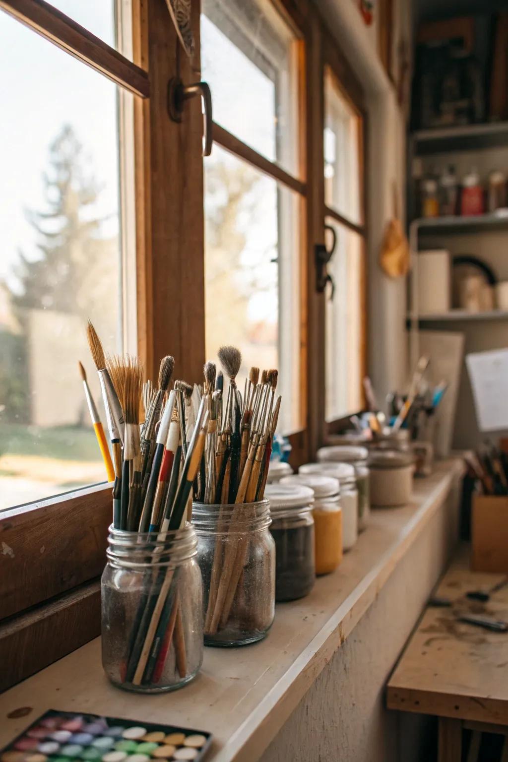 Repurposed storage jars add function and style.
