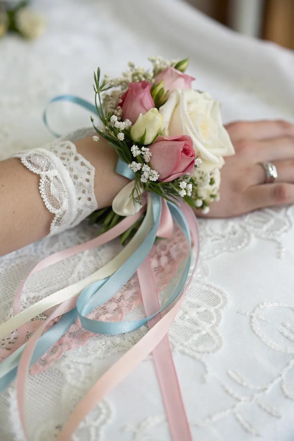 Playful wrist adornment featuring playful band ties.