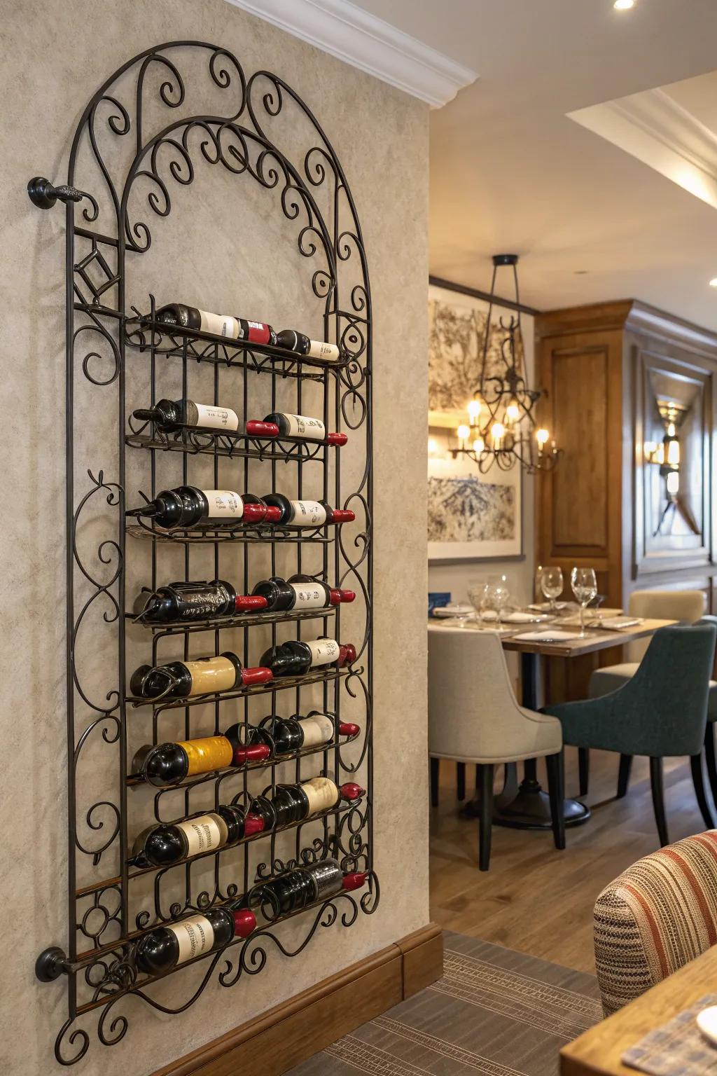 Your enthusiasm is elegantly displayed with a metal wine rack.