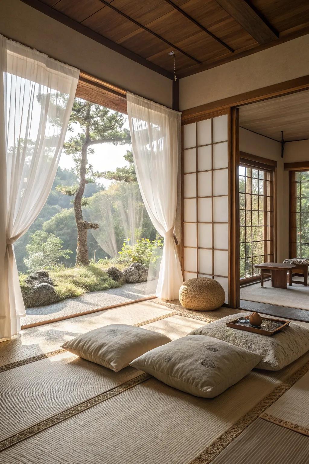 Sunlight brightens the space, crafting a serene atmosphere.