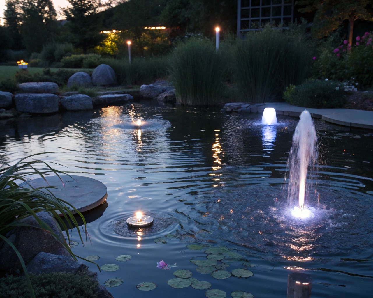 Enhance the beauty of water features with specialized lighting for captivating visual effects.