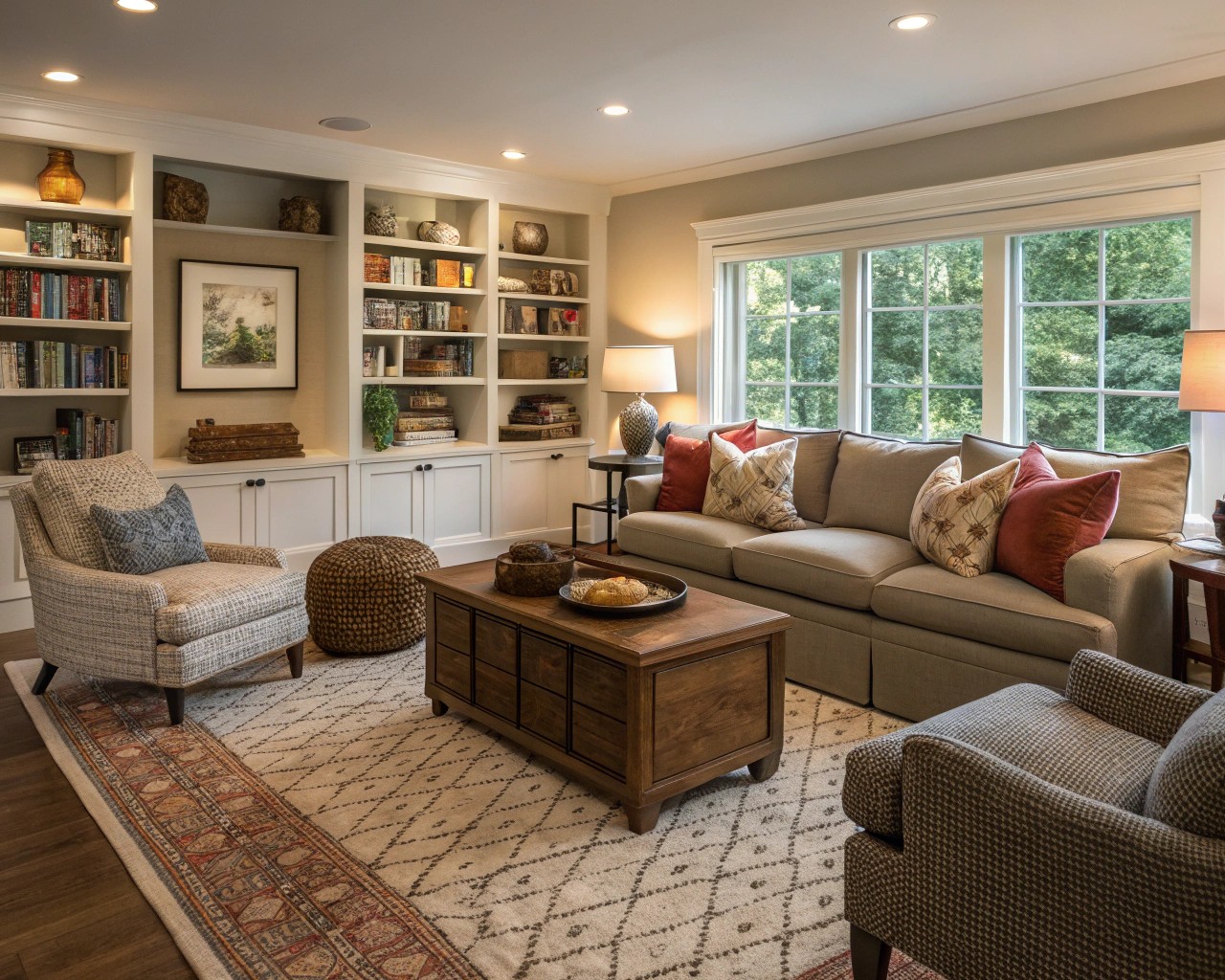 Living areas benefit from thoughtfully designed storage solutions that blend style with functionality.