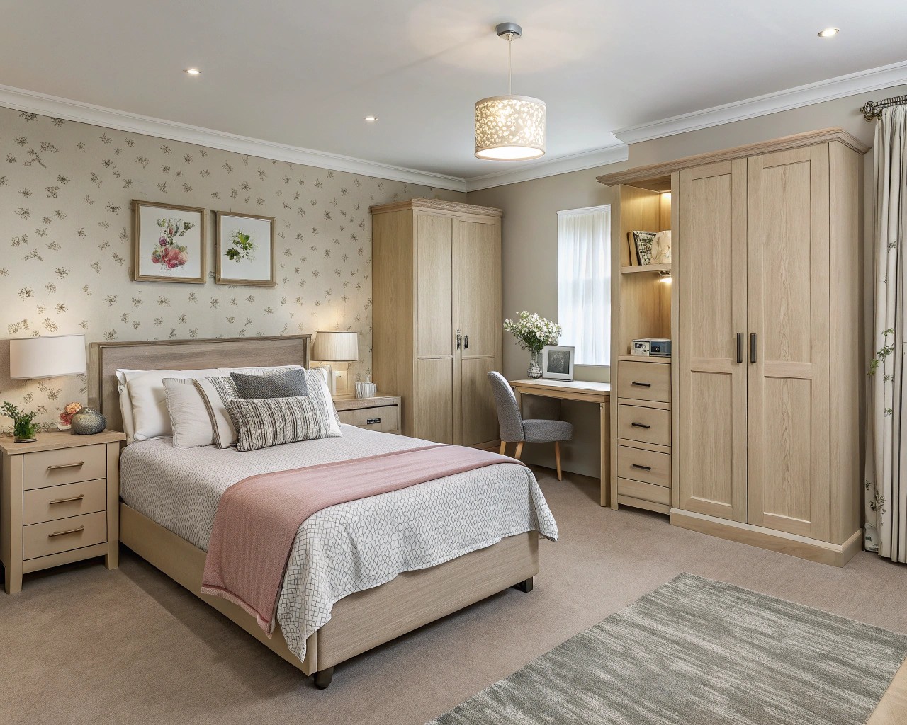 Strategic door placement in bedrooms enhances privacy and aesthetics.