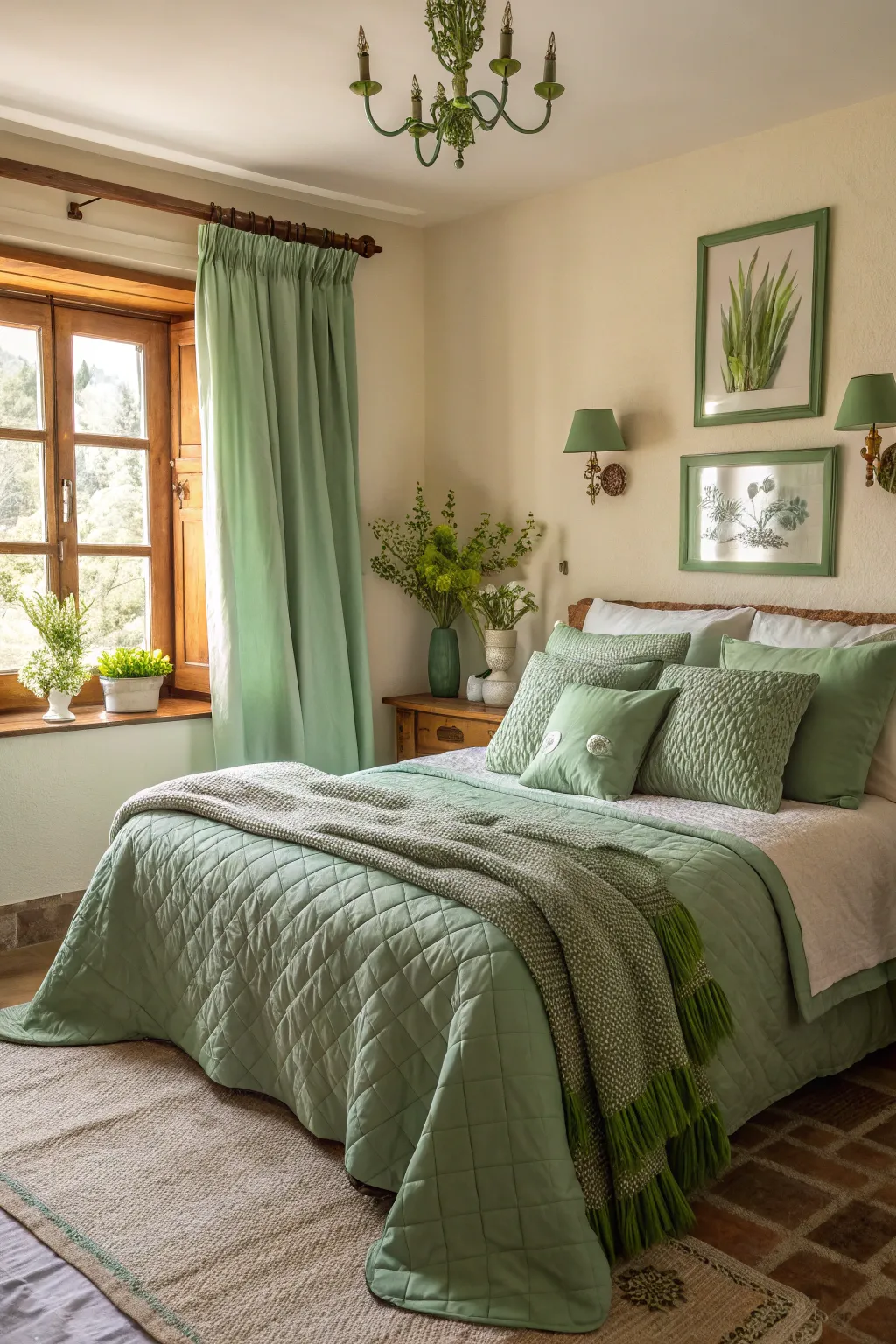 Elegant Green Accents for Bedroom Walls